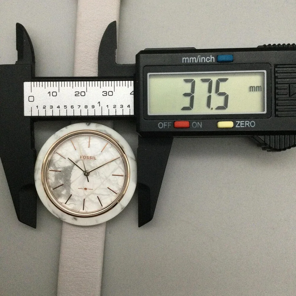 Fossil Womens Watch 38mm Faux White Marble Dial Gray Leather ES4371 New Battery